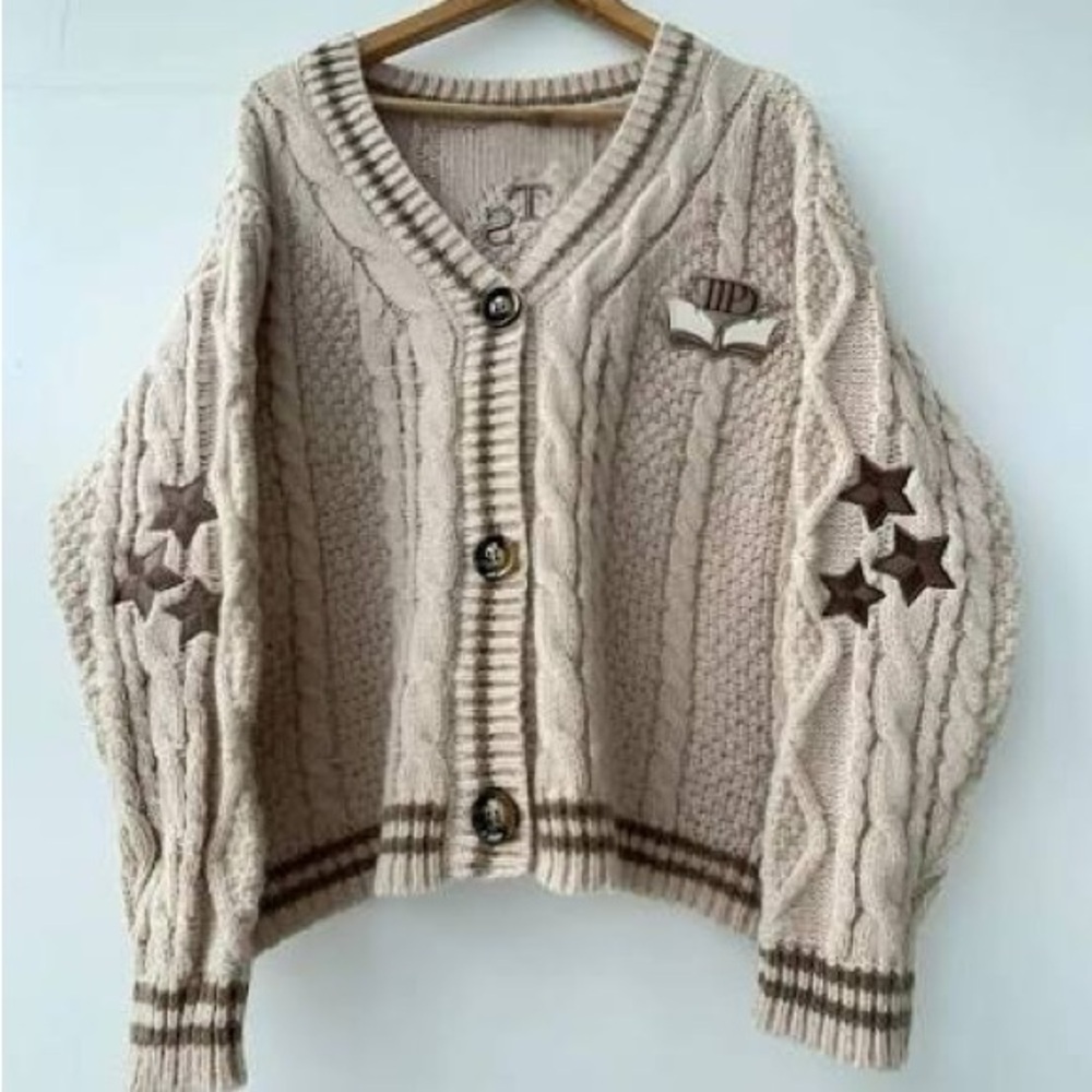 Taylor Swift Beige Cable Knit Cardigan